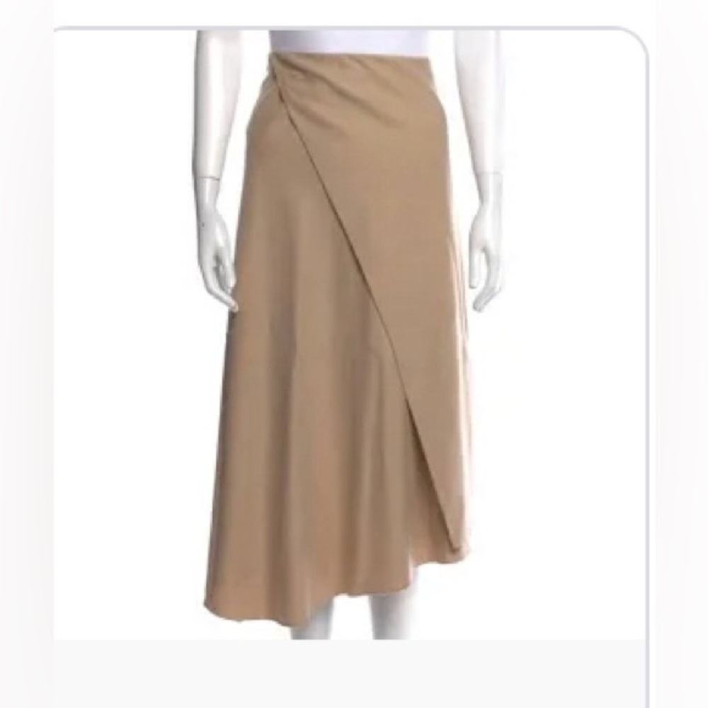 Vince asymmetrical faux wrap skirt camel tan womens 4 wool blend autumn office